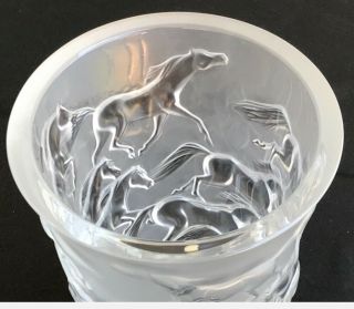 LALIQUE FRANCE MUSTANG VASE CLEAR FROSTED CRYSTAL HORSES 1257500 PERFECTION 6