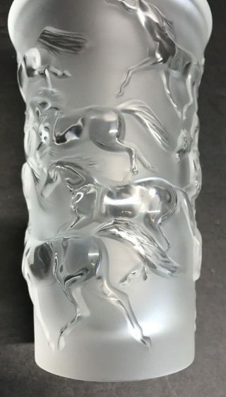LALIQUE FRANCE MUSTANG VASE CLEAR FROSTED CRYSTAL HORSES 1257500 PERFECTION 7
