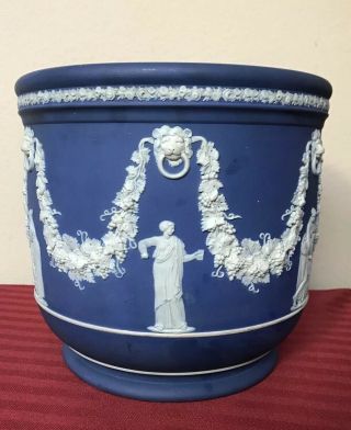 Antique Wedgwood Cobalt Blue Jasperware Jardiniere Planter Large 10”