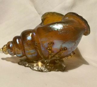 Art Nouveau Austrian Iridescent Amber Glass Conch Shell.  Loetz.