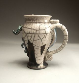 Skull Octopus face mug folk art pottery sculpture face jug by Mitchell Grafton 8