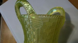 Rare northwood glass bushel basket iridescent radium yellow 10