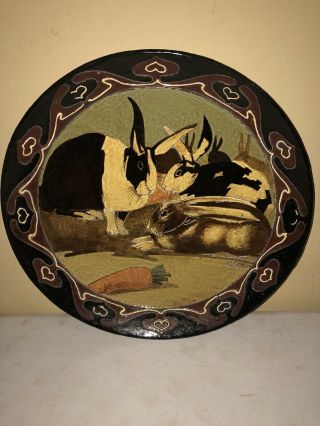 Harry or Frederick Hurten Rhead 14” Charger The Foley Faience England Rabbits 10