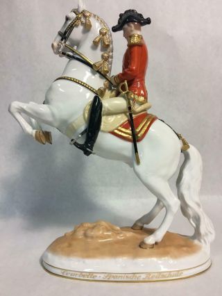 Augarten Wien Austria Courbette Porcelain Spanish Horse And Rider Figurine