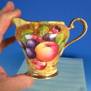 English Aynsley China - Signed Fruit & Gold Porcelain Coffee Pot,  Creamer,  Sugar 6