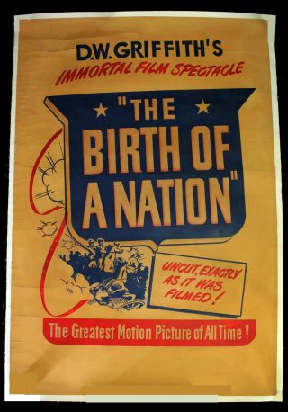 The Birth Of A Nation Movie Poster D.  W Griffith Linen Backed Ooak