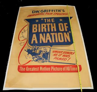 THE BIRTH OF A NATION MOVIE POSTER D.  W GRIFFITH LINEN BACKED OOAK 2