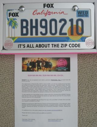 BH90210 FOX OFFICIAL PROMO LICENSE PLATE FRAME PRESS KIT BEVERLY HILLS 90210 2