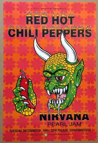 Red Hot Chili Peppers Nirvana Pearl Jam Bgp51 Nye 1991 Bill Graham Poster