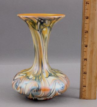 Antique Hand Blown Signed Quezal,  King Tut Design,  Art Glass Vase,  Nr