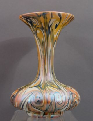 Antique Hand Blown Signed Quezal,  King Tut Design,  Art Glass Vase,  NR 2