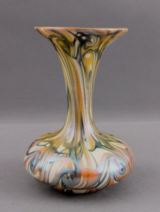 Antique Hand Blown Signed Quezal,  King Tut Design,  Art Glass Vase,  NR 4
