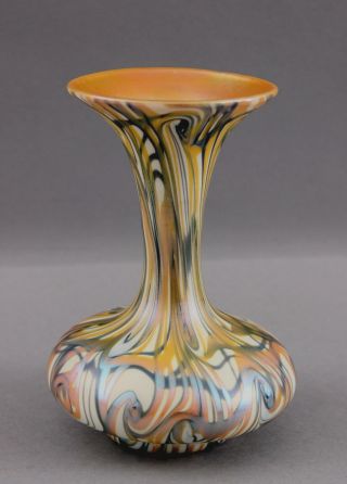 Antique Hand Blown Signed Quezal,  King Tut Design,  Art Glass Vase,  NR 5
