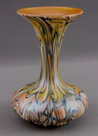 Antique Hand Blown Signed Quezal,  King Tut Design,  Art Glass Vase,  NR 6