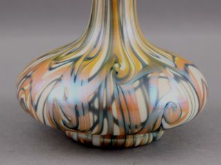 Antique Hand Blown Signed Quezal,  King Tut Design,  Art Glass Vase,  NR 9