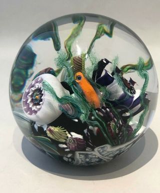 Mark Eckstrand Sea - Ball Aquarium Art Glass 4 " Paperweight - Signed Me 94