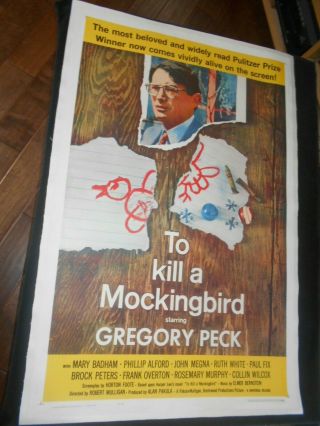 To Kill A Mockingbird Orig One Sheet Poster On Linen Gregory Peck Mary Badham