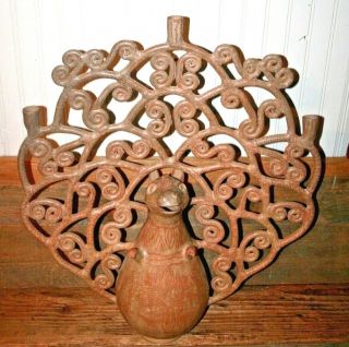 Attrib Heron Martinez Mendoza Mexican Folk Art Pottery Candelabra Tree Of Life
