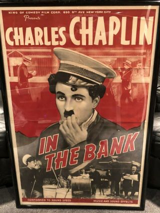 In The Bank R1930s One Sheet Movie Poster Charlie Chaplin Comedy Silent Film