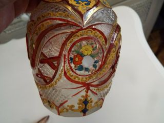 ANTIQUE VICTORIAN MOSER RUBY STAINED ART GLASS HAND PAINTED ENAMEL GOLD DECANTER 7