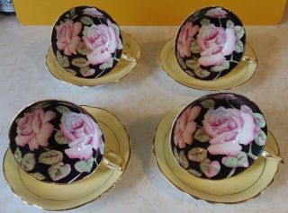 Paragon Pink Roses Set Of Four Tea Cups And Saucers Rare