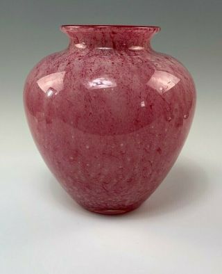 Large Signed Steuben Carder Era Pink Cluthra Art Glass Vase 10 - 1/2 " Tall