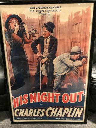 A Night Out,  His Night Out 1940r One Sheet Movie Poster Charlie Chaplin Comedy