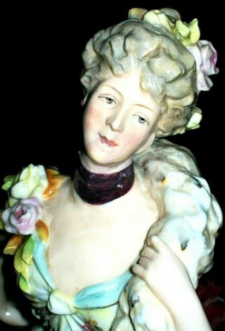 Antique German Dresden Volkstedt Hochst Lady In Ermine Coat Porcelain Figurine