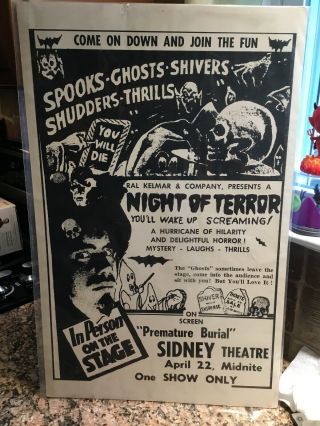 Spook Show Nightbof Terror Window Card Poster Incredible Shape