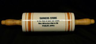 Antique Farley Iowa Advertising Stoneware Banded Rolling Pin Western Red Wing 2