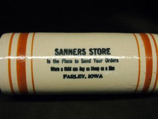 Antique Farley Iowa Advertising Stoneware Banded Rolling Pin Western Red Wing 3