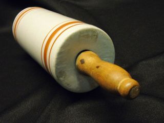 Antique Farley Iowa Advertising Stoneware Banded Rolling Pin Western Red Wing 5