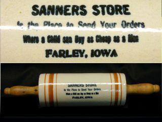 Antique Farley Iowa Advertising Stoneware Banded Rolling Pin Western Red Wing 9