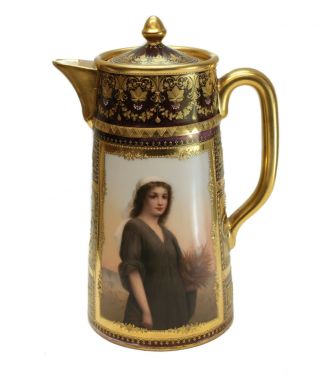 Royal Vienna Hand Painted Porcelain Tea Or Chocolate Pot Of Ruth,  Circa 1900