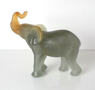 Daum Pate De Verre Art Glass Elephant,  Trunk Up