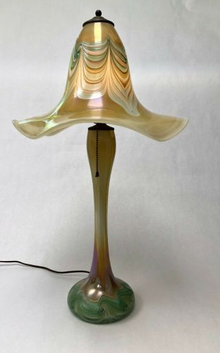 Stephen Fellerman Hand Blown Iridescent Art Glass 25 " Table Lamp