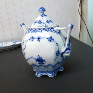Vintage Royal Copenhagen Porcelain Blue Fluted Teapot 137 Full Lace Devil Head 11