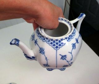 Vintage Royal Copenhagen Porcelain Blue Fluted Teapot 137 Full Lace Devil Head 12