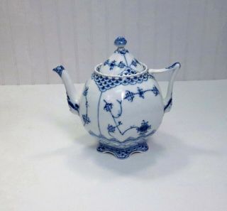Vintage Royal Copenhagen Porcelain Blue Fluted Teapot 137 Full Lace Devil Head