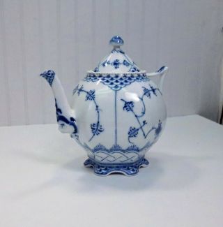Vintage Royal Copenhagen Porcelain Blue Fluted Teapot 137 Full Lace Devil Head 2