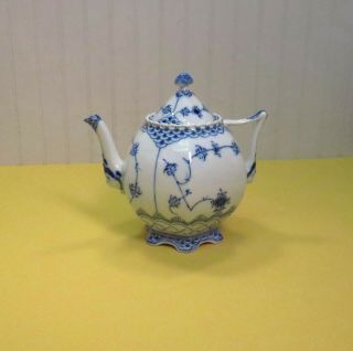 Vintage Royal Copenhagen Porcelain Blue Fluted Teapot 137 Full Lace Devil Head 3