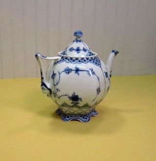 Vintage Royal Copenhagen Porcelain Blue Fluted Teapot 137 Full Lace Devil Head 4