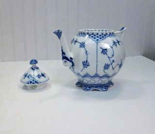 Vintage Royal Copenhagen Porcelain Blue Fluted Teapot 137 Full Lace Devil Head 6