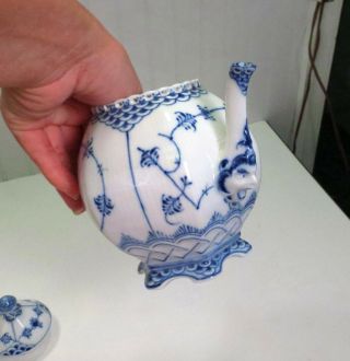 Vintage Royal Copenhagen Porcelain Blue Fluted Teapot 137 Full Lace Devil Head 7