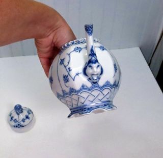 Vintage Royal Copenhagen Porcelain Blue Fluted Teapot 137 Full Lace Devil Head 8