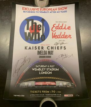 The Who Wembley Tour Poster Autographed Signed Townshend Daltrey Eddie Vedder