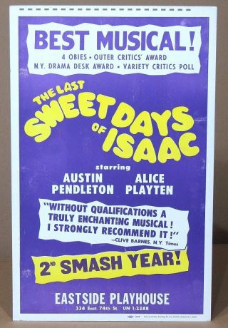 Triton Offers 1971 Off - Broadway Poster Last Sweet Days Of Isaac Musical