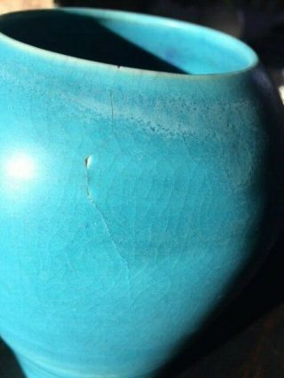 NEWCOMB COLLEGE Pottery vase by 1st potter Jules GABRY hand thrown turquoise 3