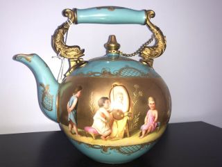 Antique Royal Vienna Porcelain Tea Set With Guilt Mounted Handle Signed Kramer 2