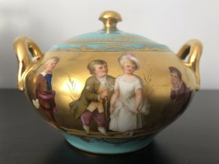 Antique Royal Vienna Porcelain Tea Set With Guilt Mounted Handle Signed Kramer 8